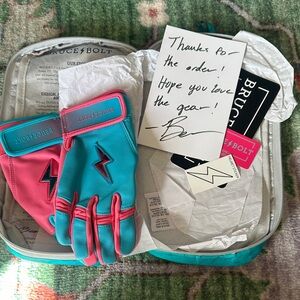 Bruce Bolt Pink and Blue Batting Gloves YL NEVER WORN